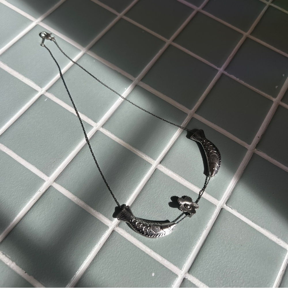 2 Fish & A Rose Silver Necklace - Picture 7 of 9